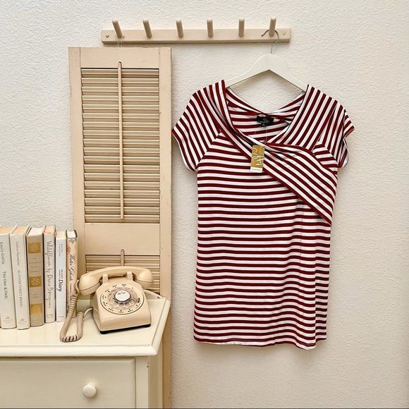 Suzanne Betro Deep Red & White Striped Top Med Lg - Picture 7 of 7